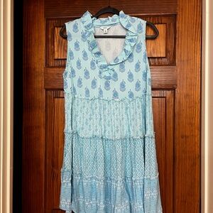 Blue Sleeveless Ruffle Dress